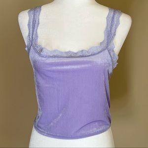 Forever 21 Lavender Lace Trim Ribbed Velvet Cami, Size L